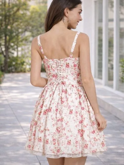 Vestido floreado corto con estampado de rosas.
