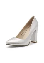 Zapatos Plateados de Tacón ancho para Mujer