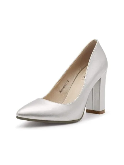 Zapatos Plateados de Tacón ancho para Mujer