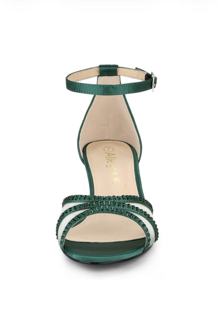 Zapatos verde de Tacón bajo para Mujer con correa ajustable