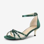 Zapatos verde de Tacón bajo para Mujer con correa ajustable