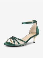 Zapatos verde de Tacón bajo para Mujer con correa ajustable