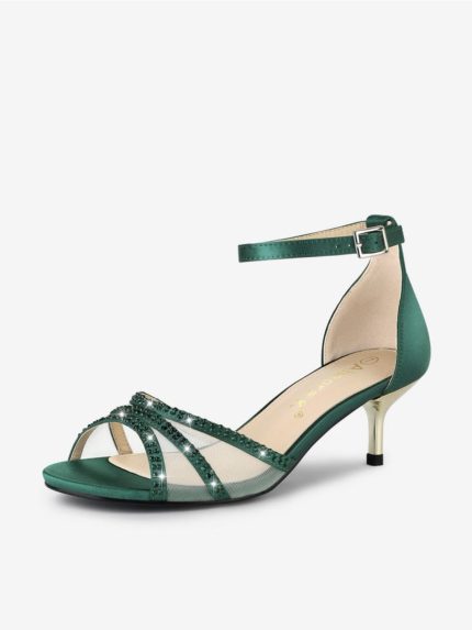 Zapatos verde de Tacón bajo para Mujer con correa ajustable