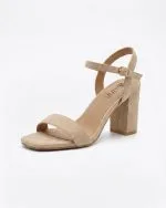 Zapatos beige de Tacón ancho para Mujer con correa ajustable