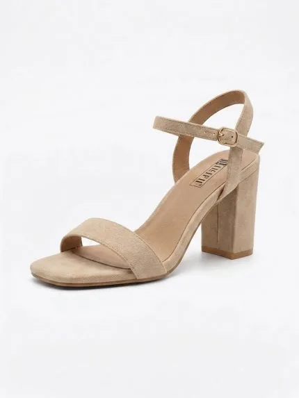 Zapatos beige de Tacón ancho para Mujer con correa ajustable